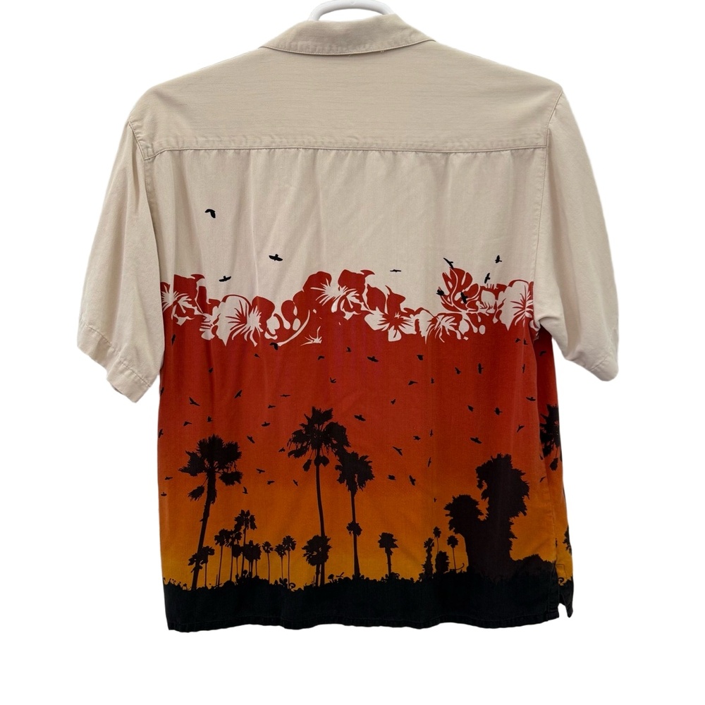 Island Republic Shirt Mens Large Beige Hawaiian Sunset Silk Short‎ Sleeve